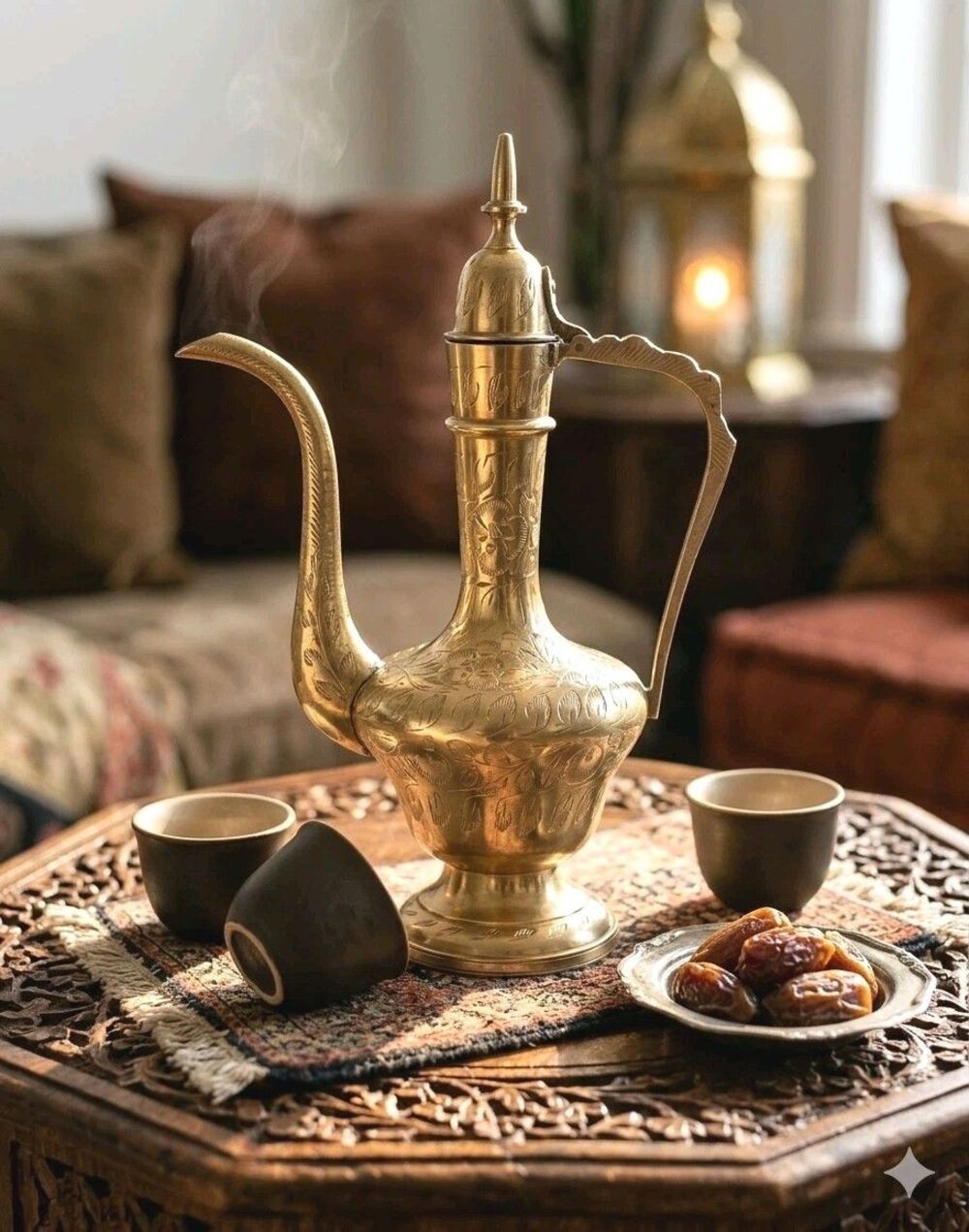 Vintage Indo Persian Etched Brass Dallah Ritual Coffee Pot Altar Display Boho​